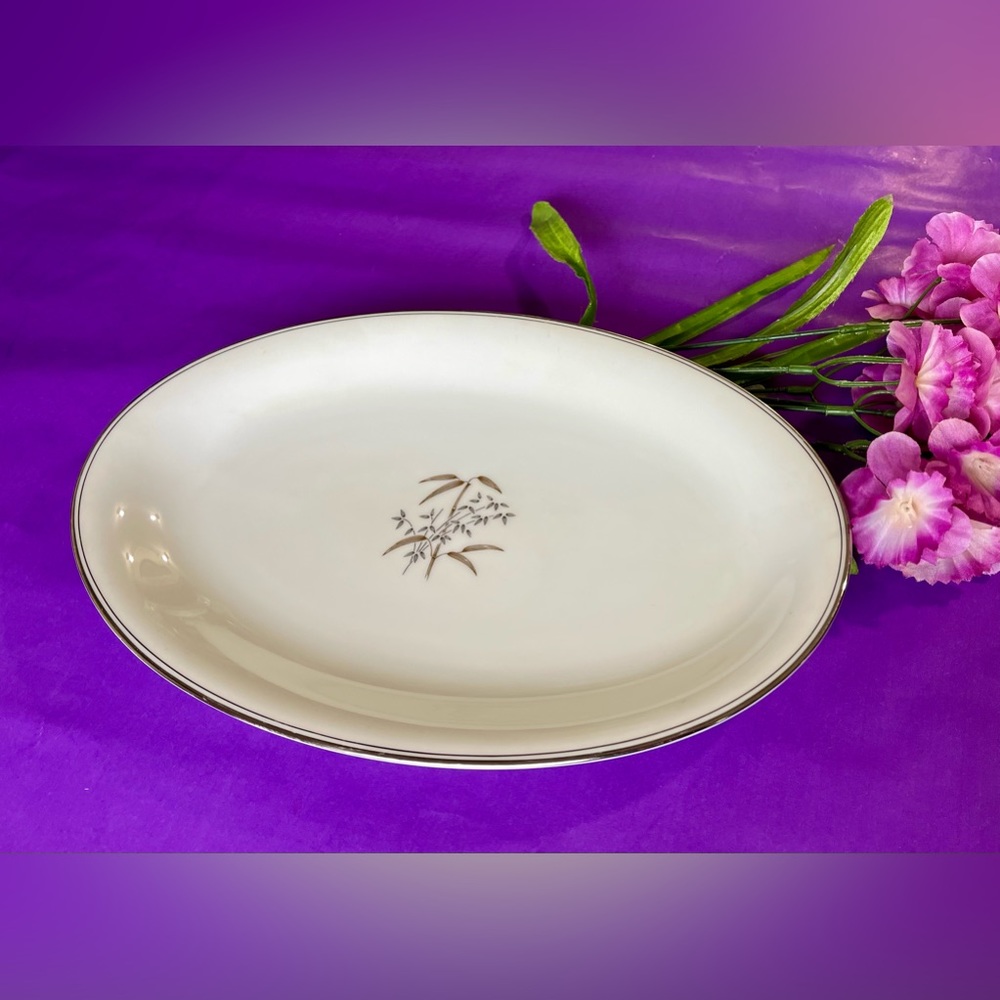Vintage Noritake Canton 5027 Bamboo Oval Platter Gold Trim, Excellent Condition